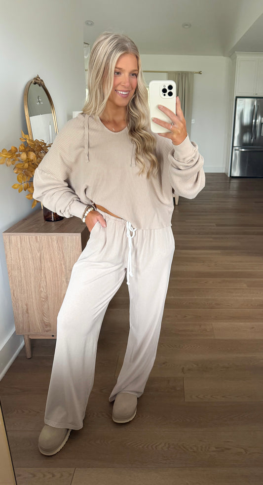 Waffle Knit Hoodie - Taupe