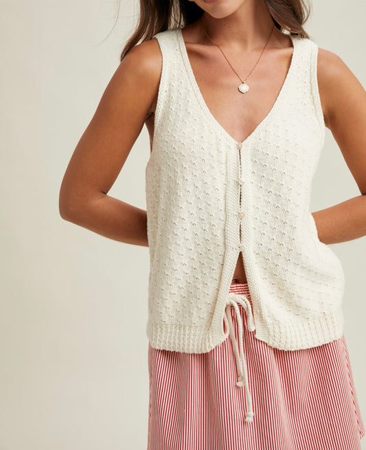 Pointelle Knit Vest - Cream