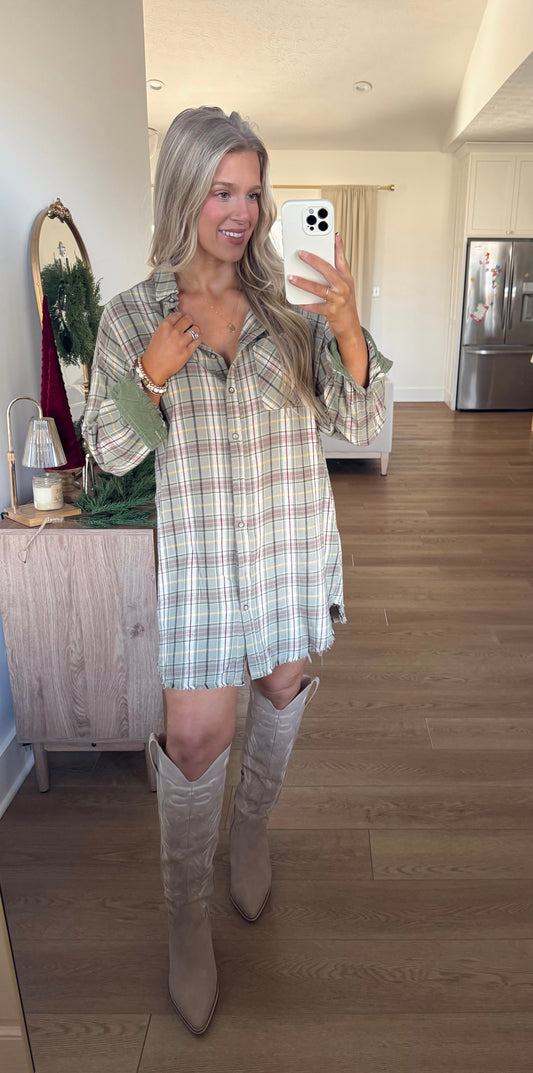 Flannel Dress - Olive