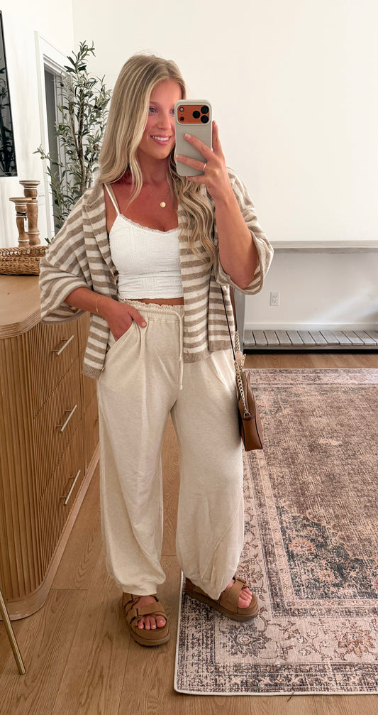Bella Striped Cardigan - Lt. Mocha