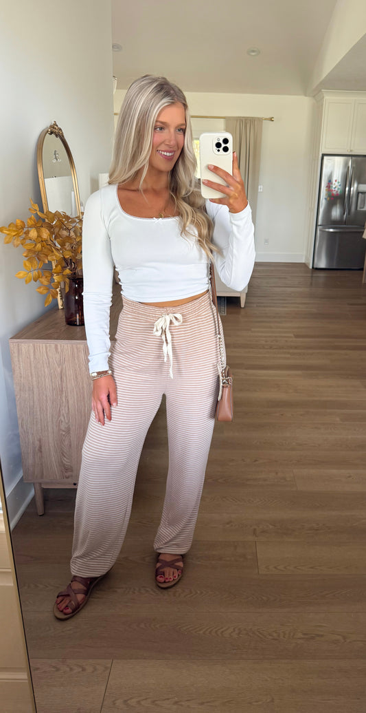 Striped Joggers - Taupe + Cream