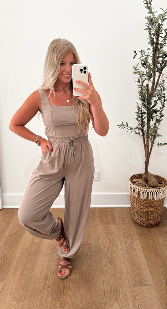 Square Neck Jumpsuit - Mushroom