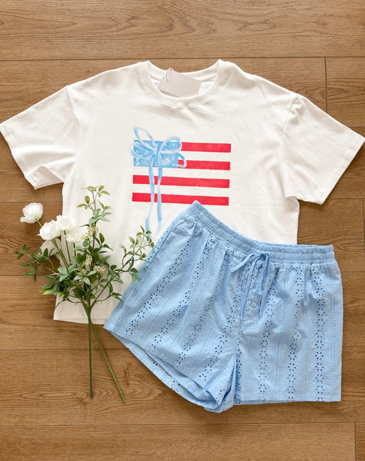 Eyelet Boxer Shorts - Baby Blue