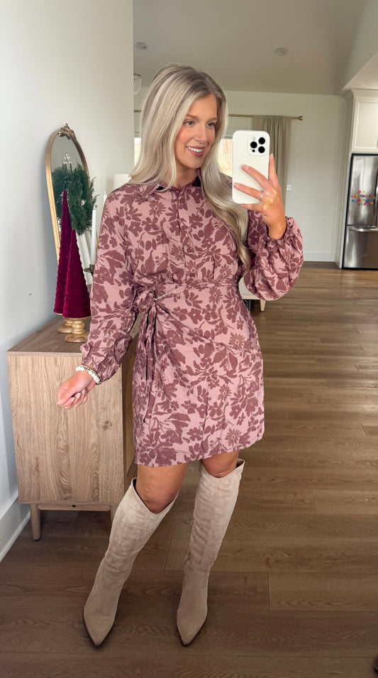 Evening Ember Floral Dress - Brown