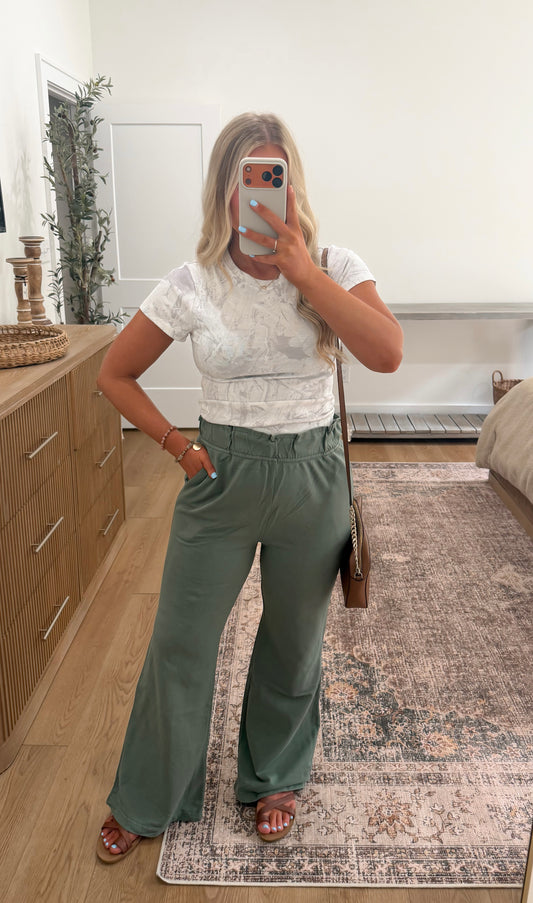 High Waist Flare Pants - Green