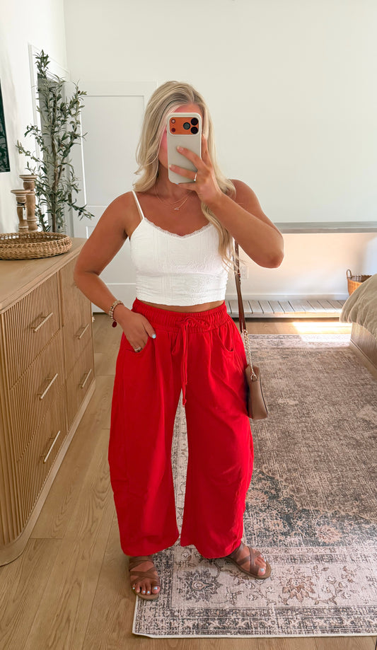 Chasing Sunsets Barrel Pants - Red
