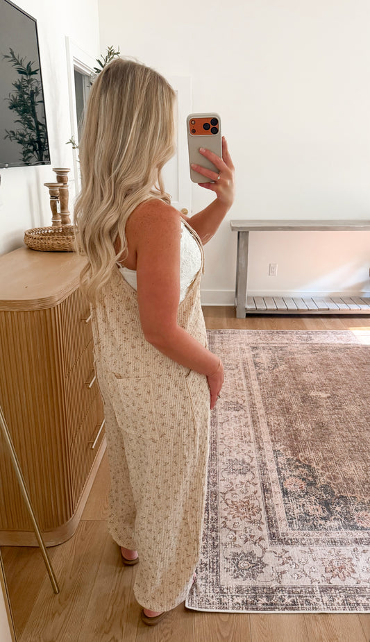 Garden Floral Overalls - Taupe