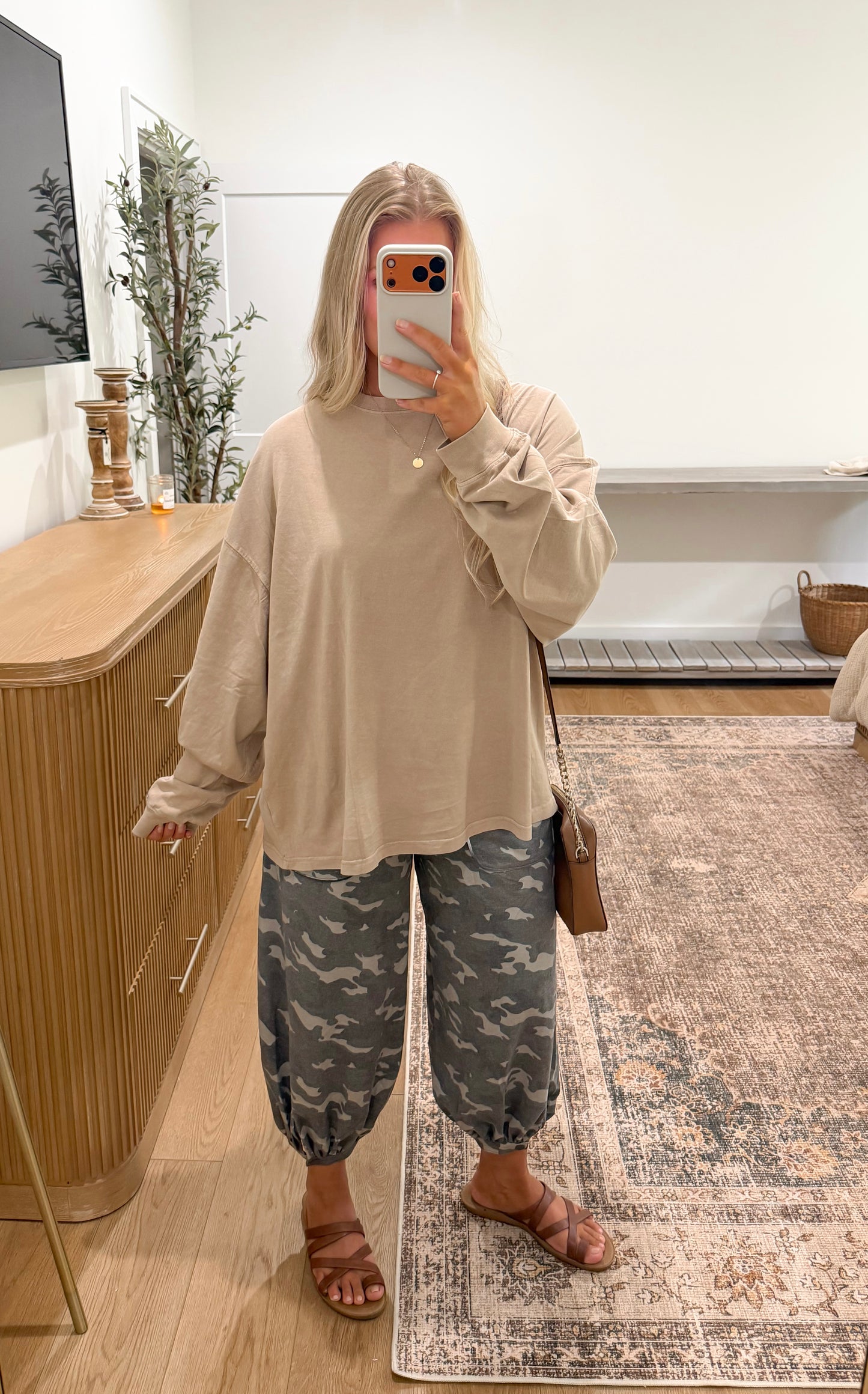 Oversized Long Sleeve Top - Taupe