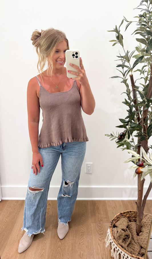 Ruffled Hem Cami - Mushroom