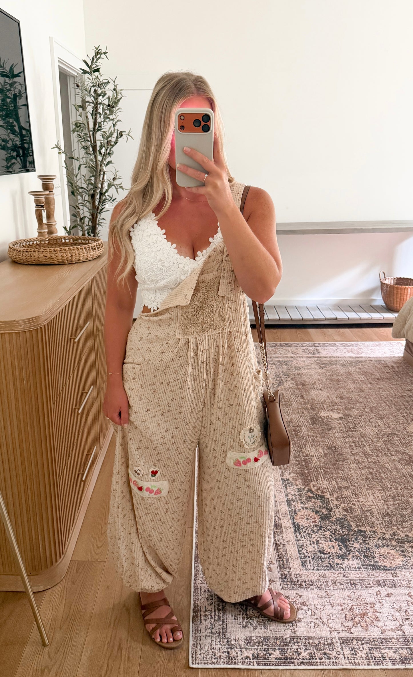 Garden Floral Overalls - Taupe