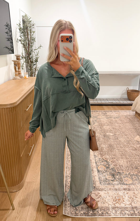 Striped Lounge Pants - Dark Olive