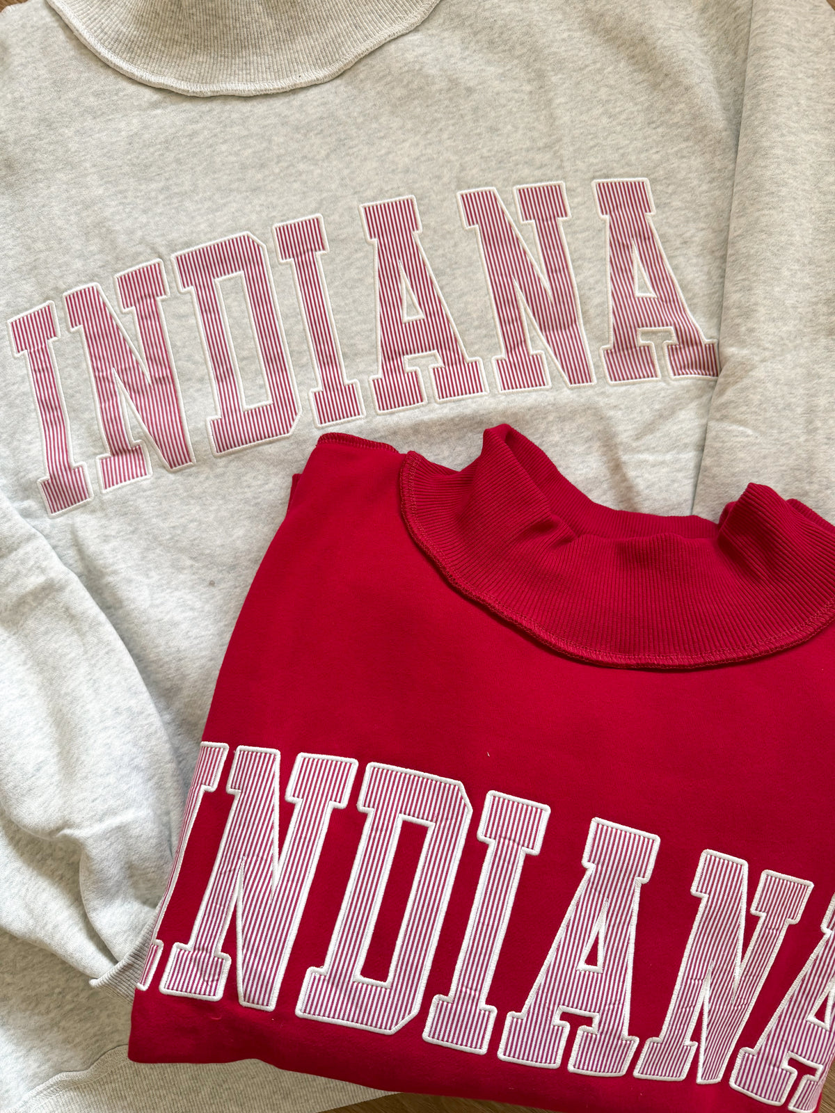 Indiana Candy Striped Mock Neck - Heather Grey