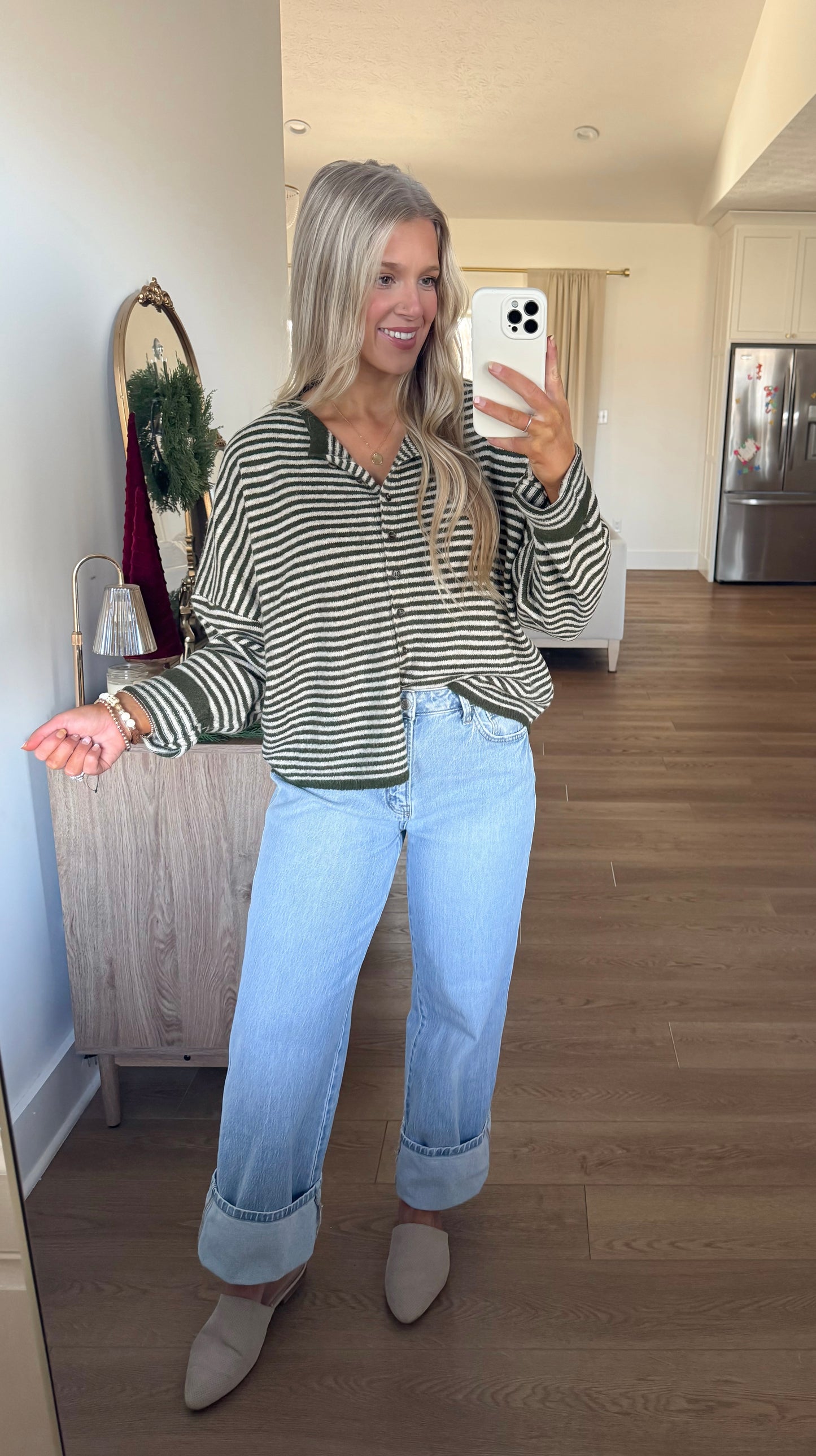 Bella Cardigan - Olive Striped