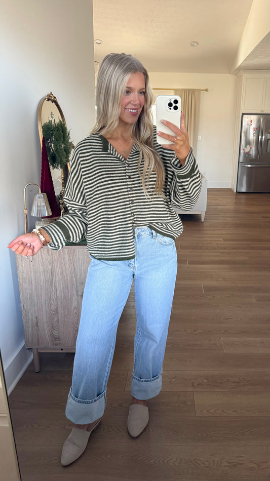 Bella Cardigan - Olive Striped