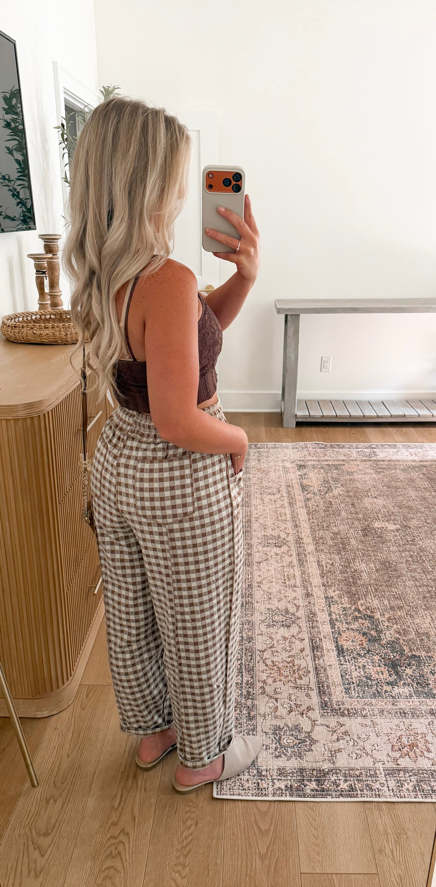 Gingham Pants - Brown LARGE