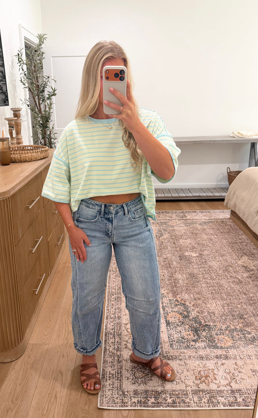 Striped Boxy Tee - Blue + Green