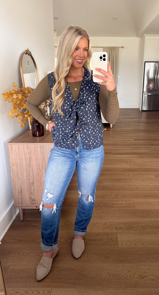 Bloom & Bow Vest - Navy