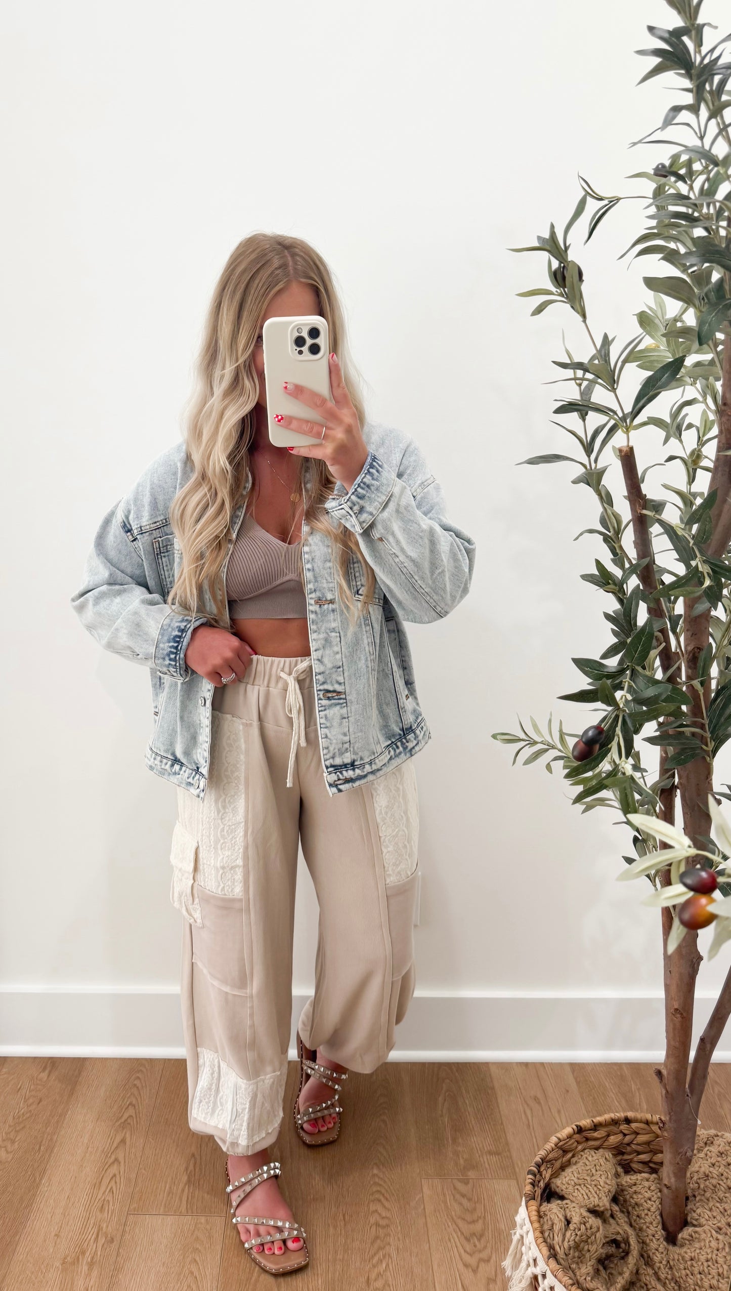 Fall In Love Lace Joggers - Almond
