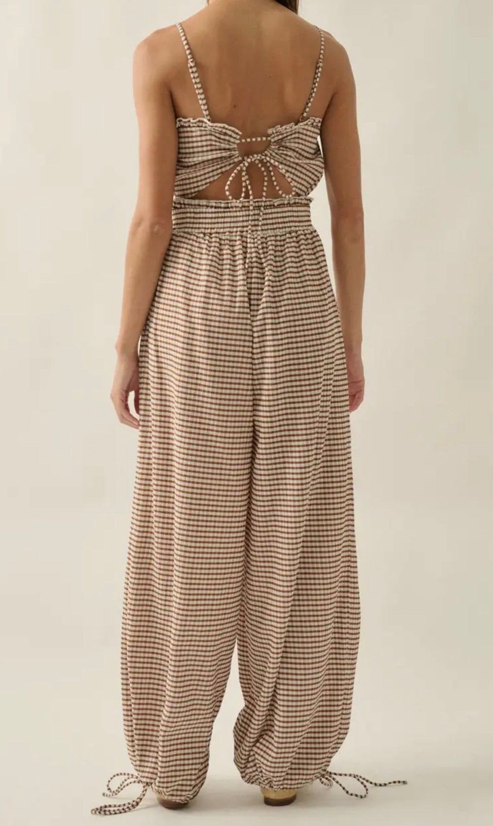 Gingham Jumpsuit - Brown