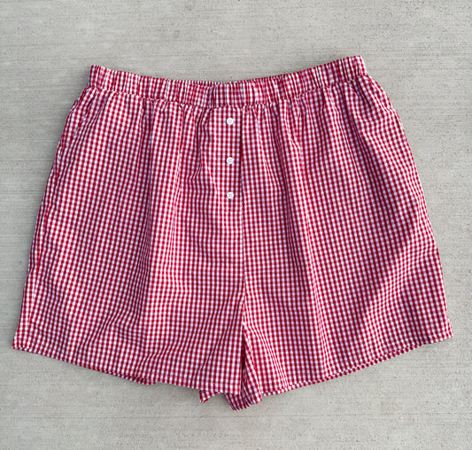 Gingham Boxer Shorts (Plus) - Red