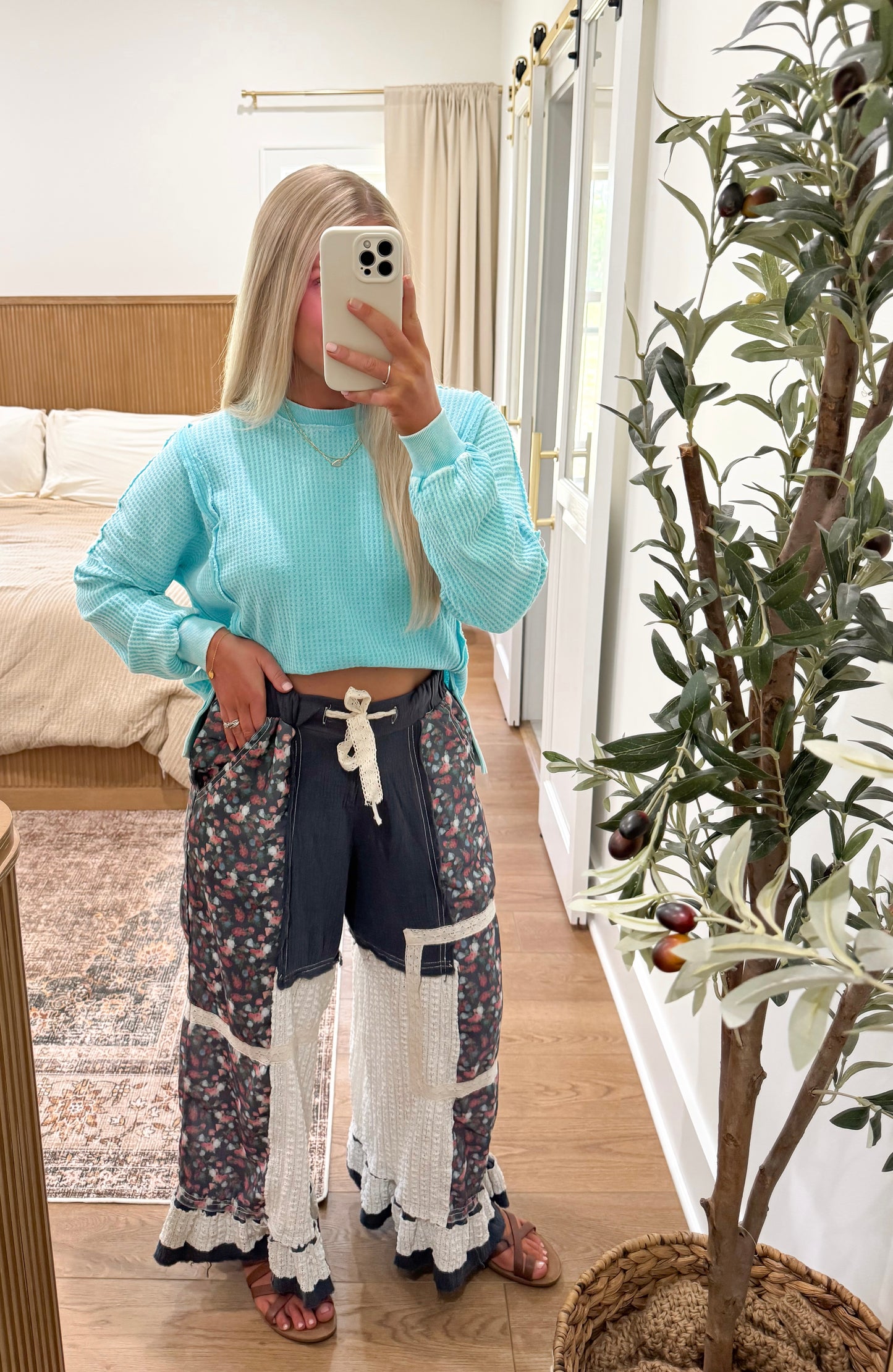 Waffle Knit Top - Aqua