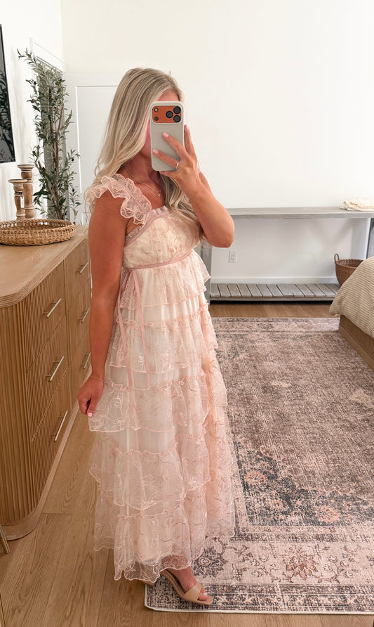 Lace Maxi Dress - Muted Pink
