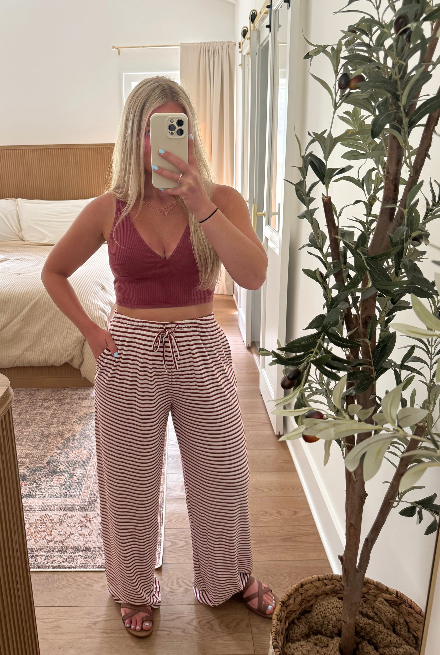 Striped Pants - Dark Red
