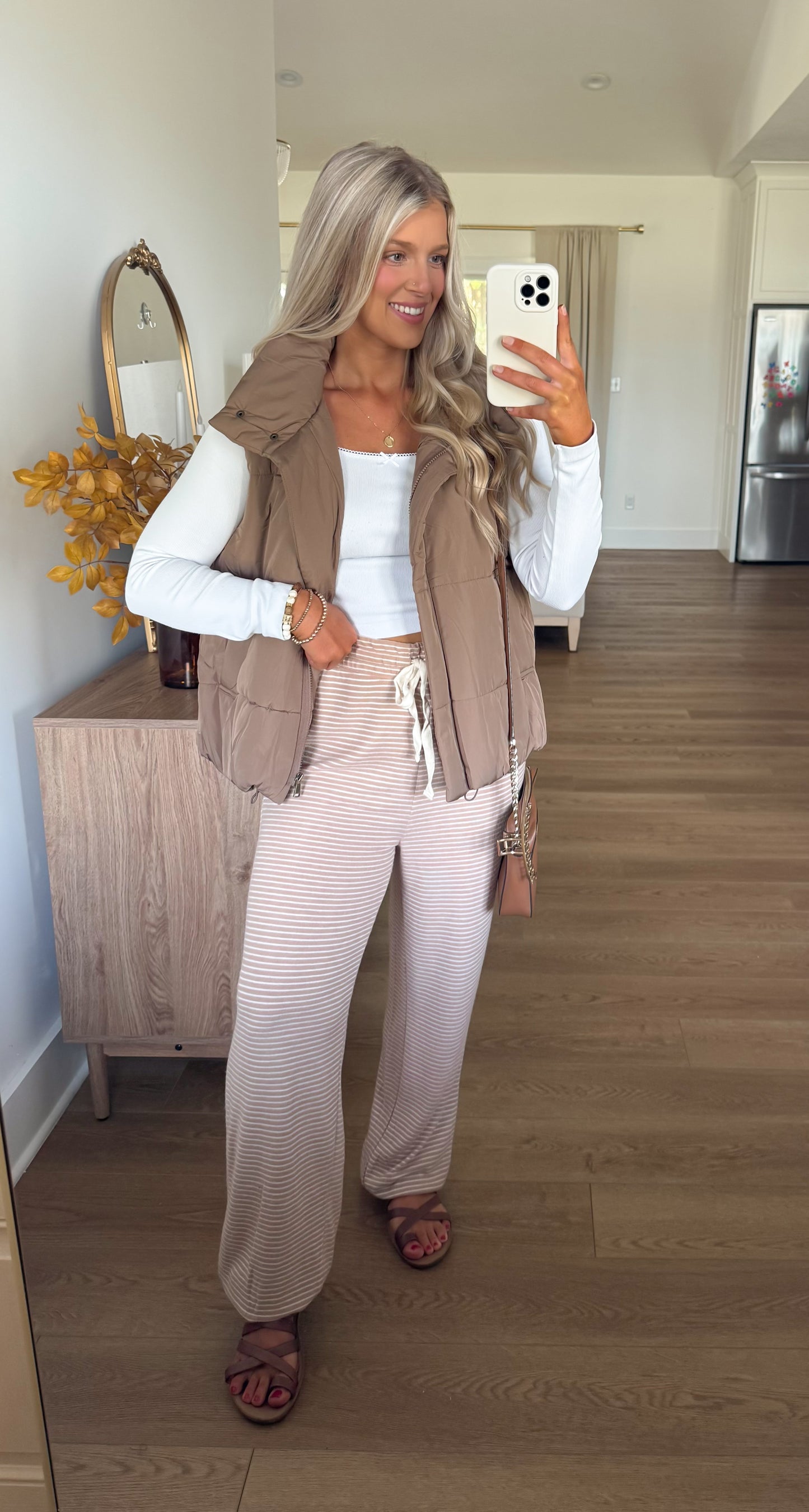 Striped Joggers - Taupe + Cream