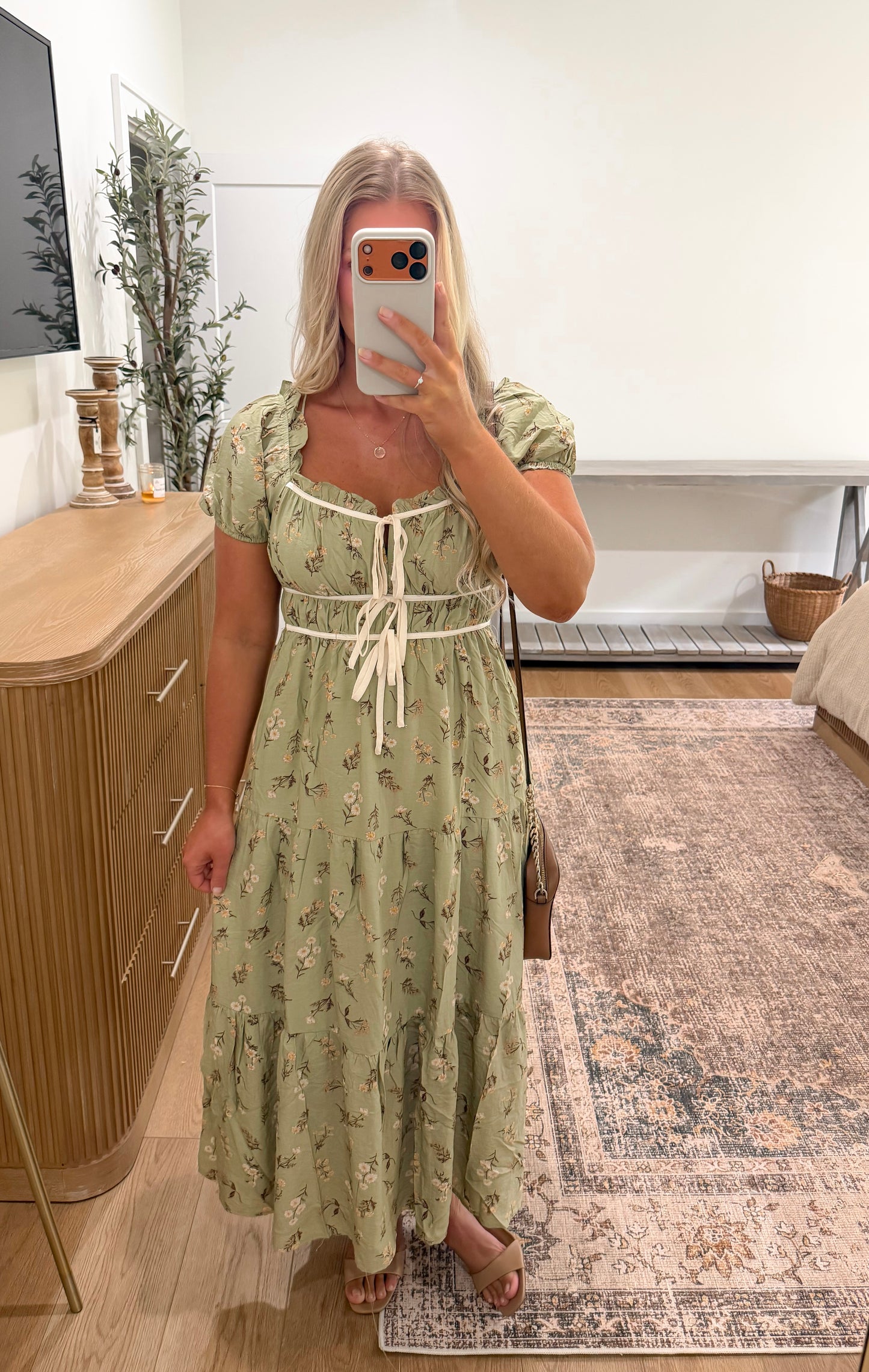 Autumn Blossoms Dress - Light Olive