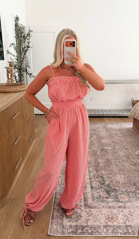 All American Gingham Jumpsuit - Red