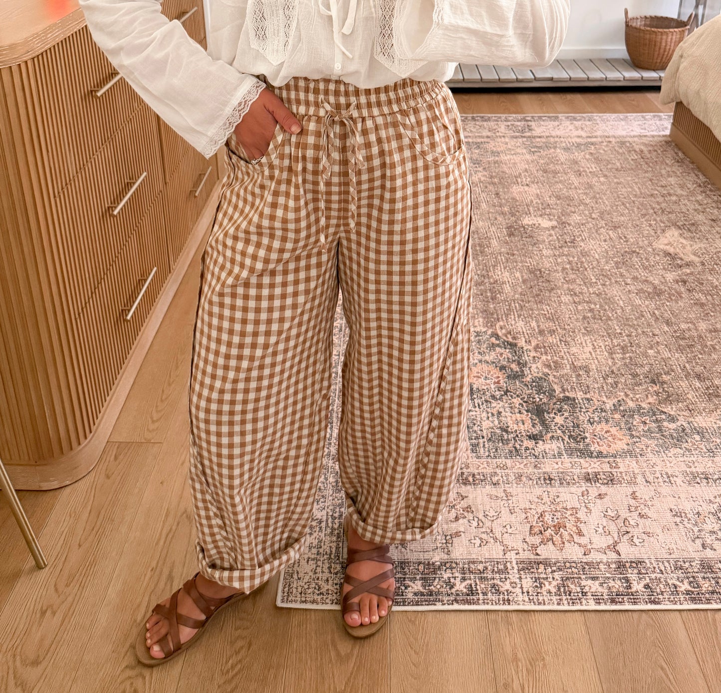 Gingham Barrels - Camel