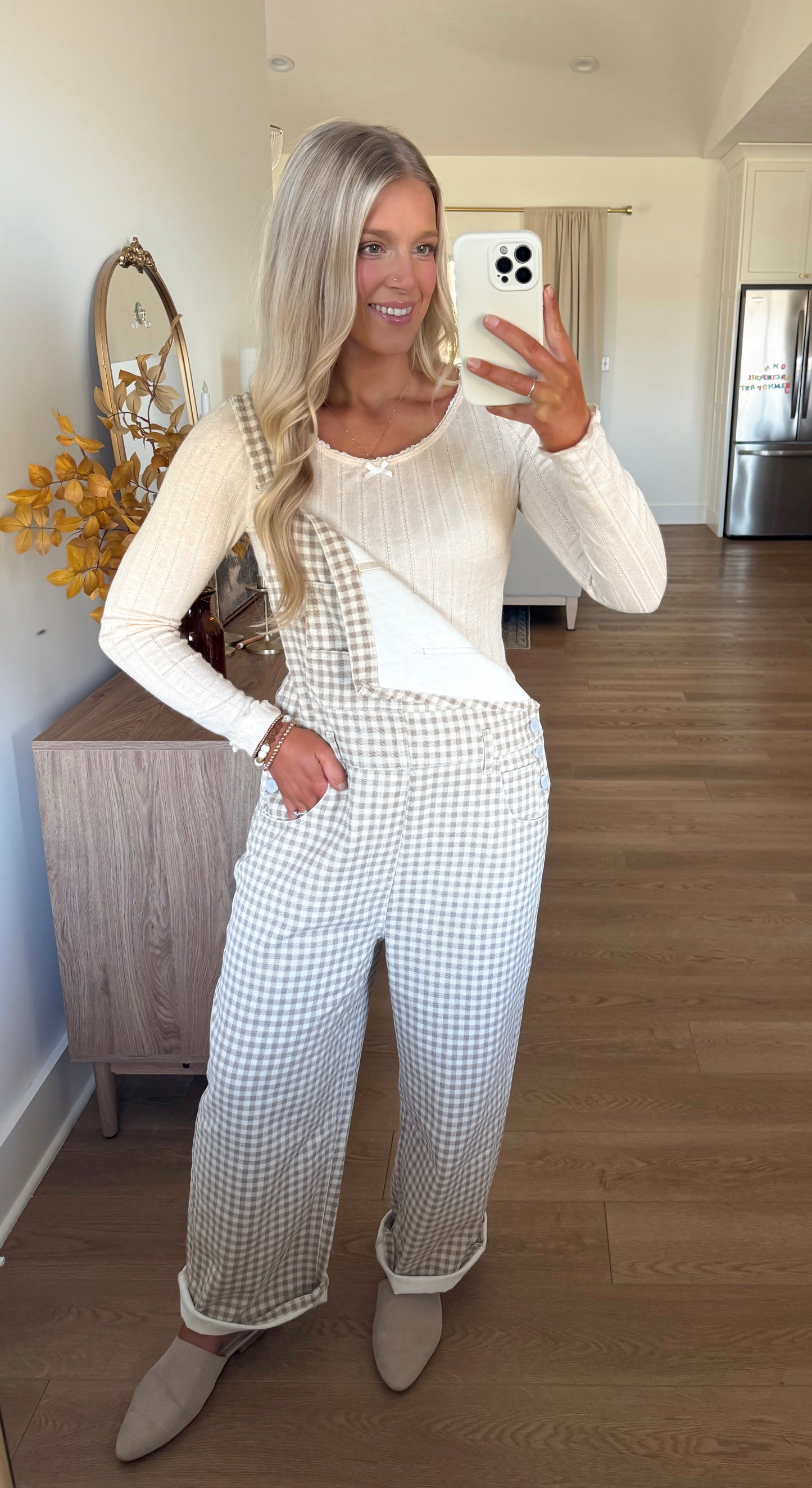 Lenox Gingham Overalls - Cream/Taupe