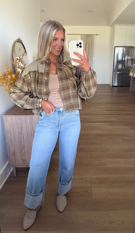 Willow Cropped Flannel - Olive