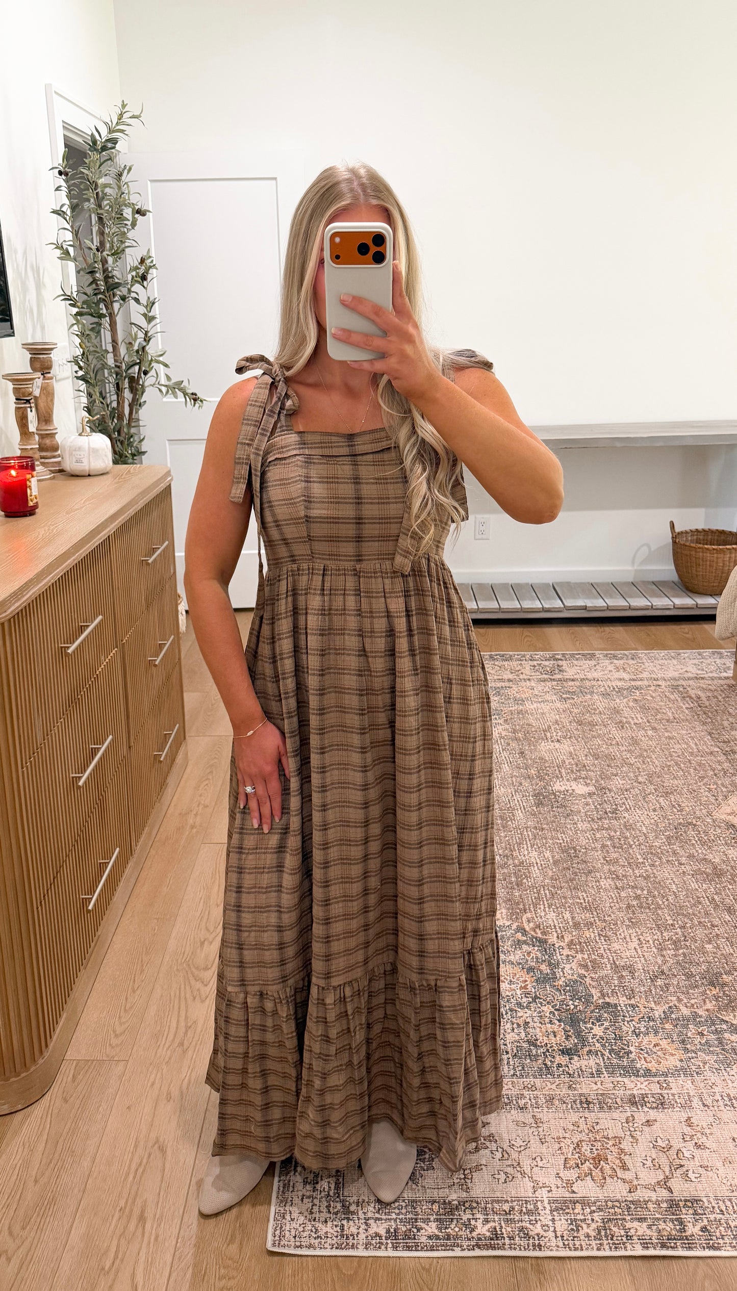 Cinnamon Plaid Maxi Dress
