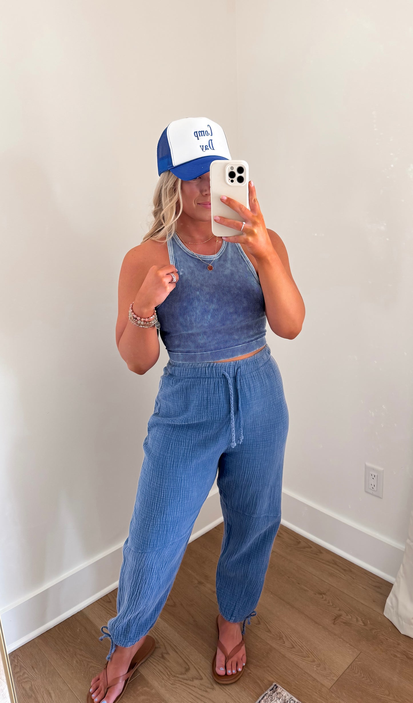 Navy Ribbed Padded Tank