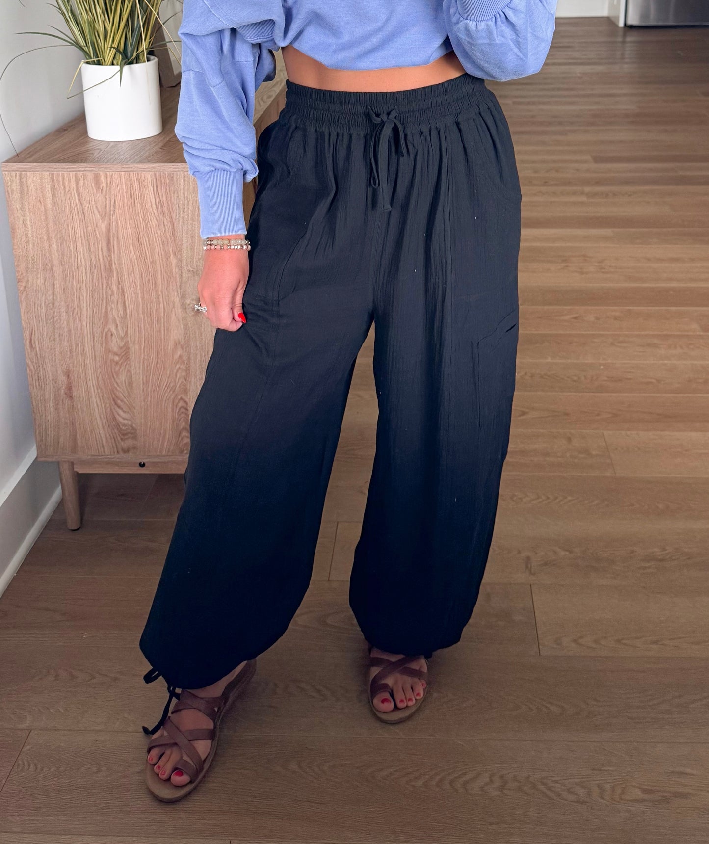 Casual Gauze Joggers - Black