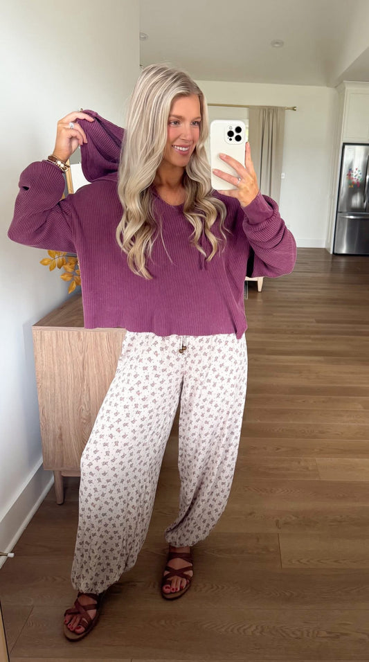 Waffle Knit Hoodie - Dark Cherry