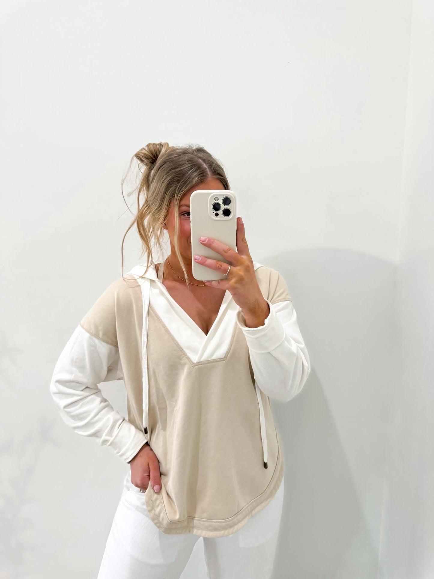 Color block Hoodie - Oat + Cream