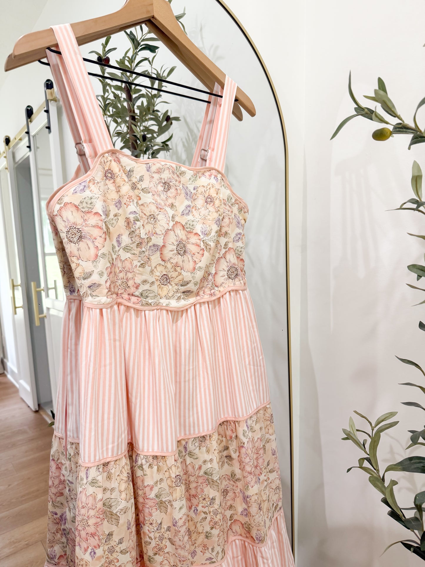 Floral Striped Tiered Dress - SMALL
