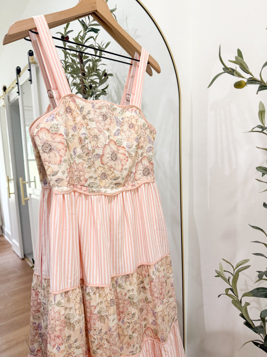 Floral Striped Tiered Dress
