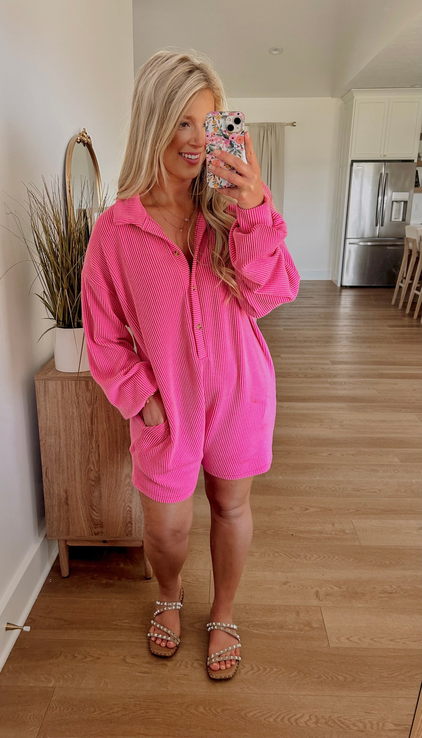 Easy Breezy Ribbed Romper - Fuschia