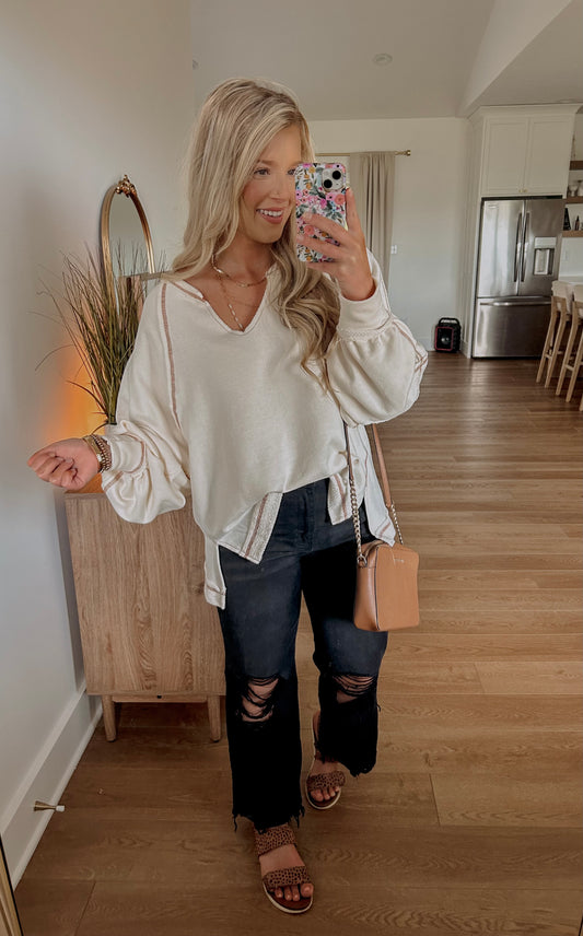 Stitch Detail Sweatshirt - Cream