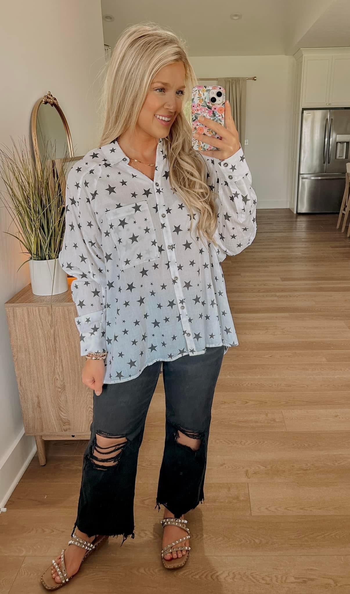 Seeing Stars Button Down - Black