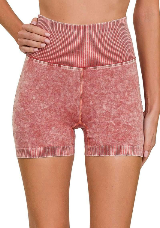 Mineral Washed Biker Shorts - Multiple Colors