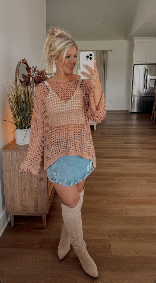 Crochet Sweater- Vintage Coral