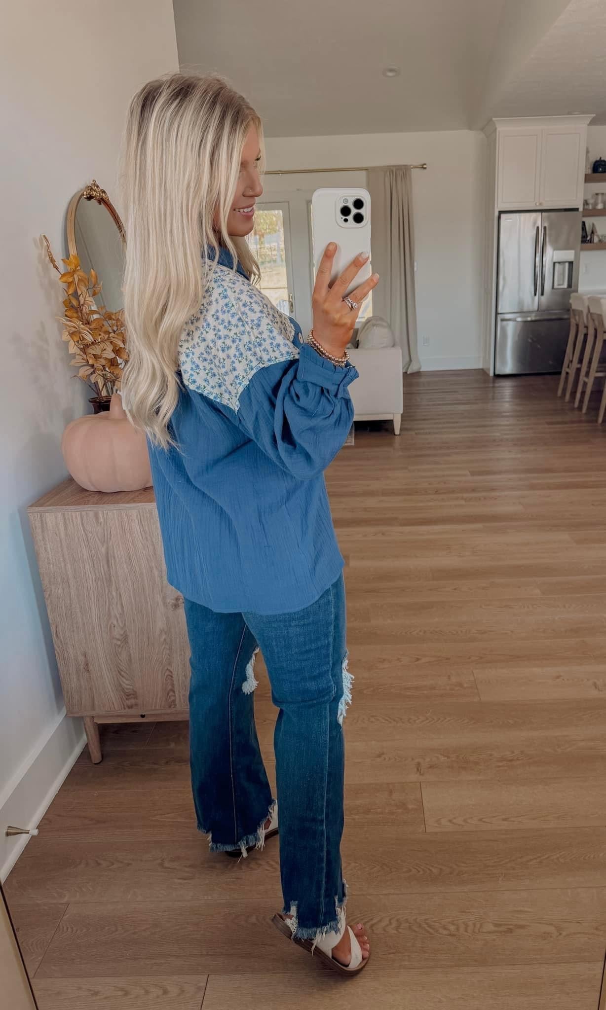 Sweet Floral Button Down - Blue