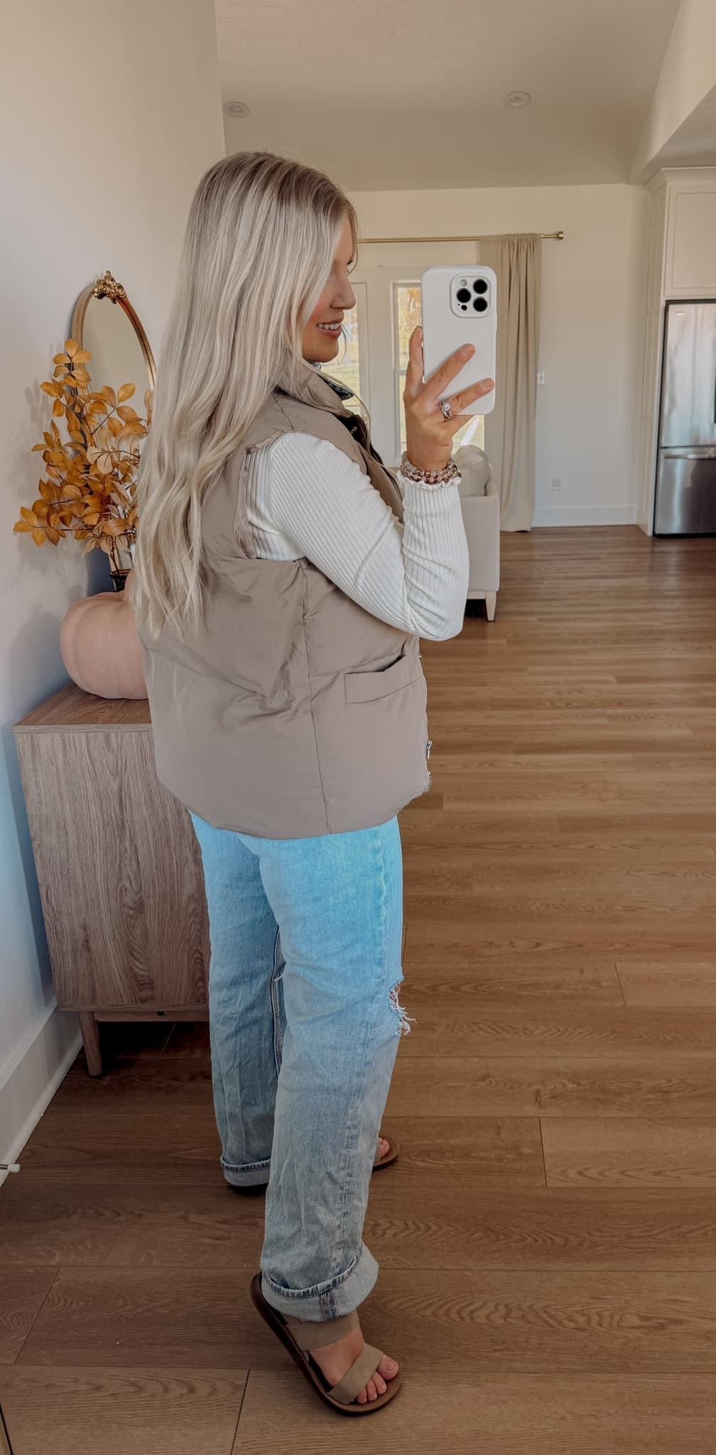 Denim/Mushroom Puffer Vest