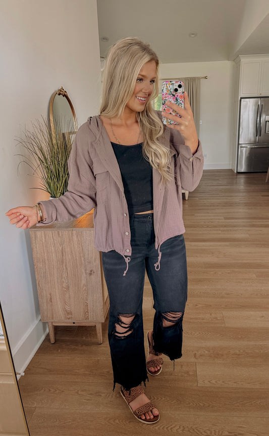 Stay With Me Guaze Hoodie - Mocha