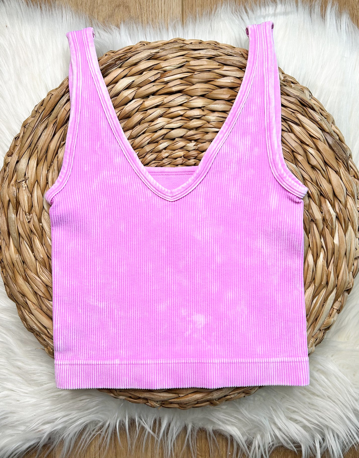 Reversible Ribbed Cropped Tank - Bright Mauve