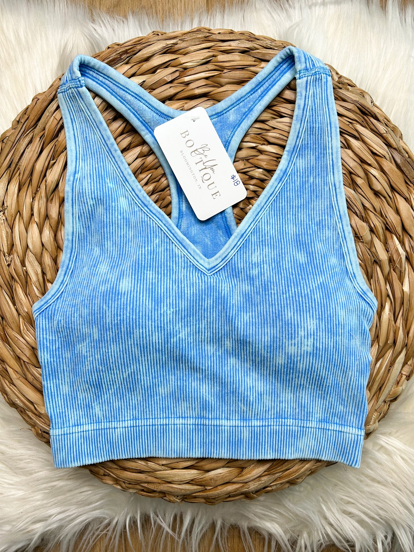 Washed Ribbed Bralette - Blue